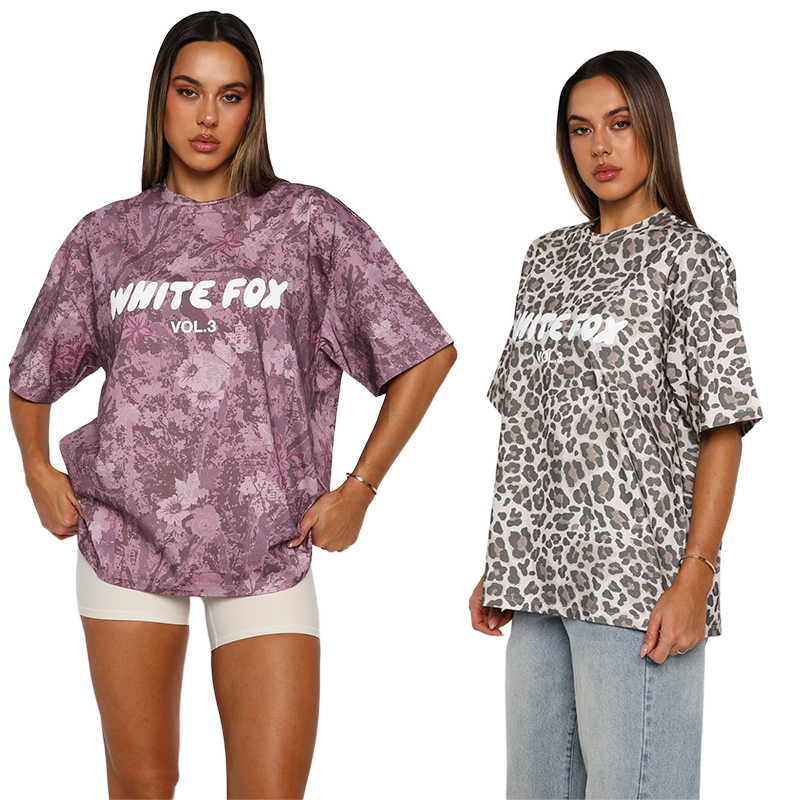 White Fox - Women's casual designer high-end printed loose T-shirt S-XL