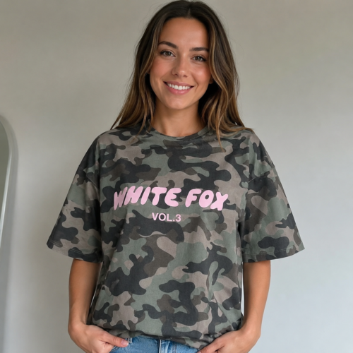 Click to view full screen White Fox - Women's casual designer high-end printed loose T-shirt S-XL photo review