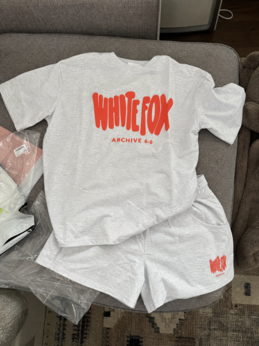 Click to view full screen White Fox - Women's Sports Set High end Loose Design Short Sleeve Shorts Set photo review