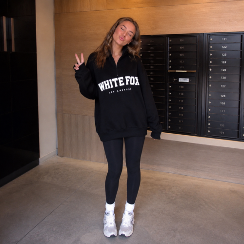 White Fox Zipper Stand up Collar Design Women's Sweatshirt photo review