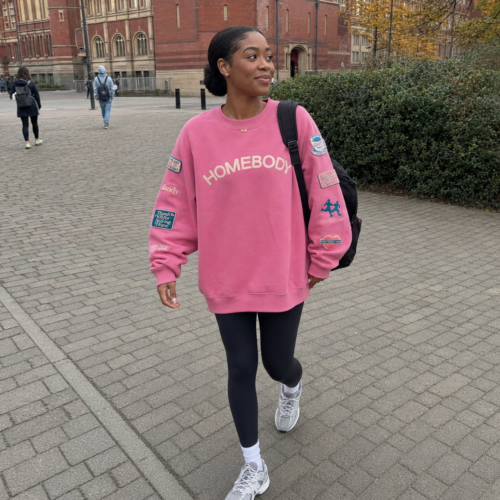 Click to view full screen Pink HOMEbody Oversized Embroidered Crewneck photo review