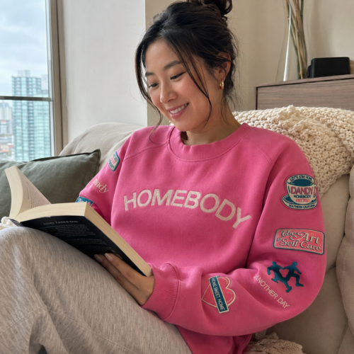 Click to view full screen Pink HOMEbody Oversized Embroidered Crewneck photo review