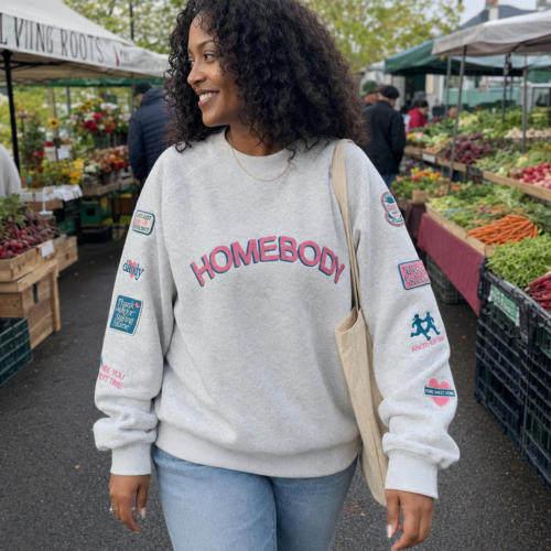 Click to view full screen Pink HOMEbody Oversized Embroidered Crewneck photo review