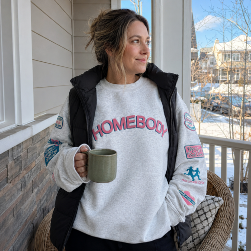 Click to view full screen Pink HOMEbody Oversized Embroidered Crewneck photo review