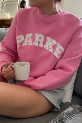 Women’s Oversized Floral Letter Mock Neck Sweatshirt photo review
