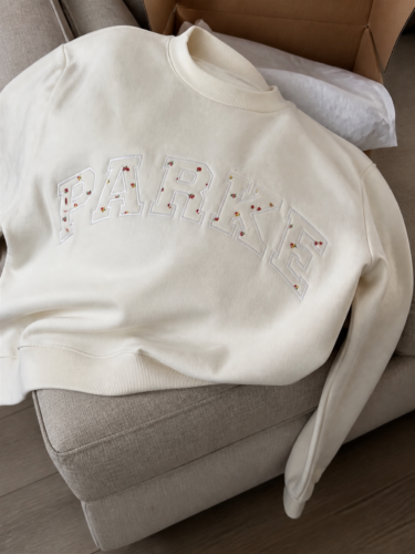 Women’s Oversized Floral Letter Mock Neck Sweatshirt photo review