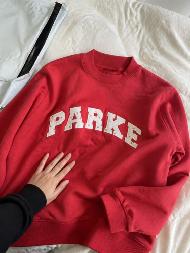 Women’s Oversized Floral Letter Mock Neck Sweatshirt photo review