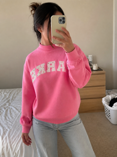 Women’s Oversized Floral Letter Mock Neck Sweatshirt photo review