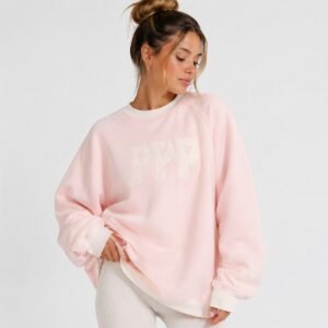 Women’s pale pink lace-embroidered oversized crewneck sweatshirt