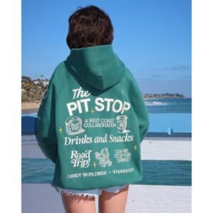 Y305 Forest Green oversized embroidered hoodie, back view