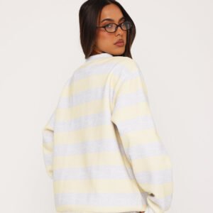 Lemon yellow and grey striped oversized sweatshirt, back view