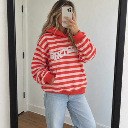 Click to view full screen Women’s Striped Star Oversized Hoodie photo review