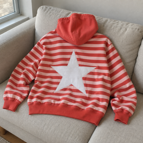 Click to view full screen Women’s Striped Star Oversized Hoodie photo review