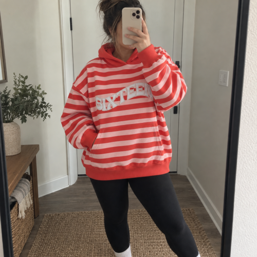 Click to view full screen Women’s Striped Star Oversized Hoodie photo review
